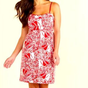 Vineyard Vines Sailboat Boat Print Dress Red White Size 4 Preppy Coastal Summer